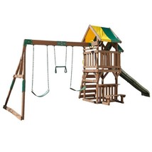 Deluxe Swing Set Outdoor Playset Wood Garden Backyard Playground Swing Slide - £921.13 GBP