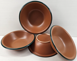 4 Newcor Adobe Coupe Cereal Bowls Set Vintage Terra Cotta Green Trim Dishes Lot - £52.05 GBP