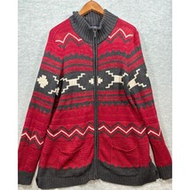 Chaps Womens Cardigan Sweater L Red Gray Southwest Aztec  Zip - $368.66 MXN