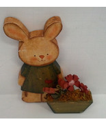 Vintage handmade country shabby chic decorative wood bunny girl and flowers - €17,03 EUR