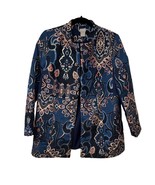 Chicos Blue Gold Metallic Brocade Mandarin Collar Blazer Jacket Women 0P... - $67.32