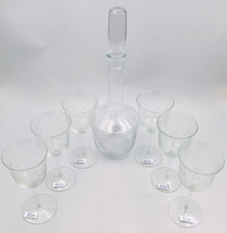 Vintage Toscany Collection Meadow Clear Glass Decanter w/ 6 Wine Glass Set  - £32.12 GBP