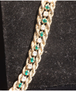Blanca Rhinestone Bracelet Rope Chain Green &amp; Clear Prong Set Jewelry Vi... - $14.85