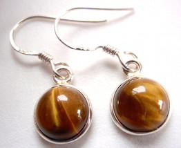 Small Round Tiger Eye 925 Silver Earrings India - $5.85