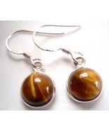 Small Round Tiger Eye 925 Silver Earrings India - £4.60 GBP