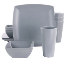 Gibson Home 12 Piece Grayson Melamine Square Dinnerware Set in Gray - $42.95