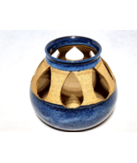 Indian Native American Pottery Clay Tealight Luminary In Blue Glaze - Si... - $27.31 CAD