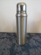 Vintage Thermos 1900&#39;s Silver Ribbed w/Orig. Cup &amp; Cork Stopper - $94.16
