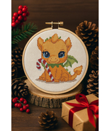 Christmas Dragon Cross Stitch Pattern • Cute Baby Dragon with Candy Cane... - $91.17 MXN