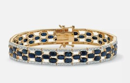 Women&#39;s 14K Yellow Gold Plated Simulated Blue Sapphire &amp; Diamond Accent Bracelet - £188.45 GBP