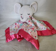 Parents Choice Pink Grey Elephant Plush Security Blanket Lovey Satin Trim 12x12" - $10.84