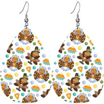 Double Sided PU Leather Teardrop Dangle Earrings - New - Pilgrim Turkeys - $14.99