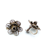 Retro Vintage 925 Sterling Silver Mexico Filament Flower Screw Back Earr... - $38.03 CAD
