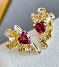 2Ct Heart Cut Lab Created Pink Ruby Wedding Stud Earrings 14K Yellow Gold Plated - £127.88 GBP