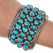 7&quot; Huge 60&#39;s-70&#39;s Navajo sterling turquoise cluster cuff bracelet - $1,296.90