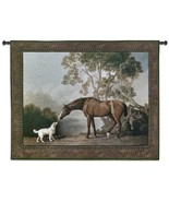 53x41 BAY HORSE AND WHITE DOG Tapestry Wall Hanging - £134.85 GBP