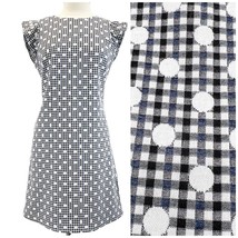 Eliza J Womens 10 Gingham Polka Dot Black White Blue Ruffle Sleeve Mini Dress - £30.74 GBP