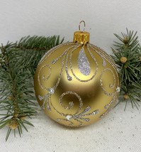Gold with silver glitter glass ball Christmas ornament, handmade XMAS decoration - £9.99 GBP