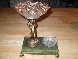 Pairpoint Angel Scalloped Gold Leaf Bowl Marble Footed Desk Decorator Piece VTG - £127.72 GBP