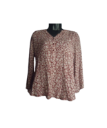 Market &amp; Spruce Prat Henley 3/4 Sleeve Blouse Stitch Fix Burgundy Floral... - $21.77