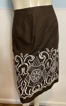 Loft Dark Brown White Embroidered Lined Pencil Skirt Size 4 - $14.24