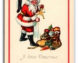 Santa Claus w Sack of Toys Stocking A Jolly Christmas UNP Unused DB Post... - $8.86