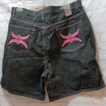 Crest Love Life Denim women&#39;s  17 18 black denim jean shorts pink stitching - $14.84