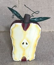 Rustic Farmhouse Hand Painted Decorative Wood Apple Slice w Metal Leaves - £3.95 GBP