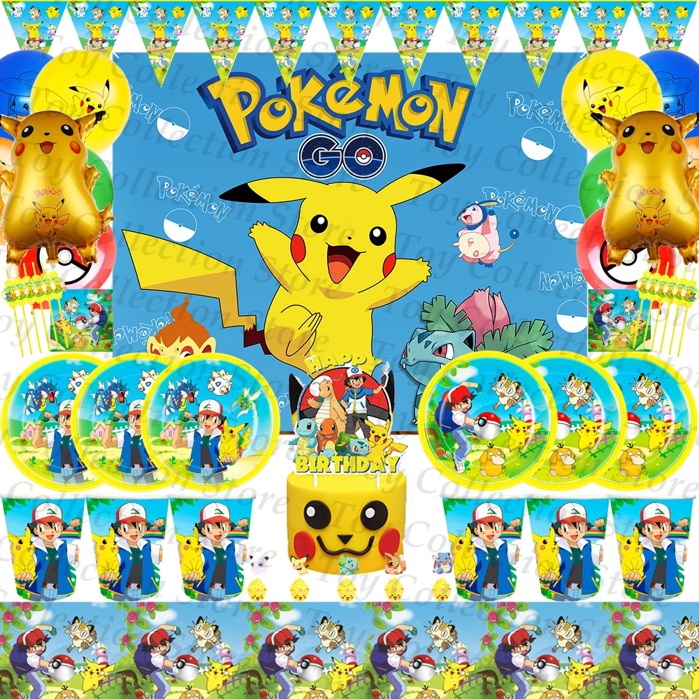 Pokemon Anime Figures Pikachu Boy Birthday And Balloons Party Supplies Tableware - £6.71 GBP+