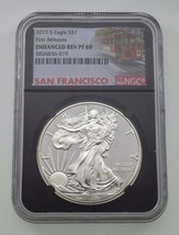 2019-S S$1 Silver American Eagle Enhanced Rev NGC PF 69 First Releases w/ CoA - £973.11 GBP