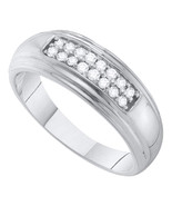10K White Gold Round 2-Row Diamond Mens Wedding Anniversary Ring Band 1/... - £400.73 GBP