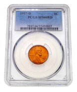 1957-D 1C Lincoln Cent Graded by PCGS as MS66RD - $87.99 CAD
