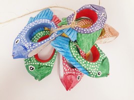 Tropical Fish Napkin Holder Rings Hand Crafted Painted Set of 6 - £27.93 GBP