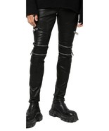 Leather Pant Pants Men&#39;s Real Men Cargo Biker Jeans Pockets Trousers Bla... - $190.42 CAD