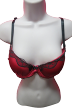 Womens Pink Underwire Padded Bra Black Lace Size 34C - £10.90 GBP