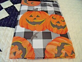 New Fall Halloween Pumpkin Tablecloth 52&quot; X 90&quot; Black &amp; White Buffalo Plaid Bat - £15.78 GBP