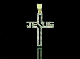 14k Yellow Gold Over 2Ct Simulated Diamond Jesus Cross Pendant christmas Gift - £78.64 GBP