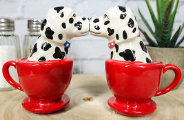 Kissing Dalmatian Dogs in Tea Cup 3.5&#39;&#39; Tall Magnetic Salt and Pepper Sh... - $16.99