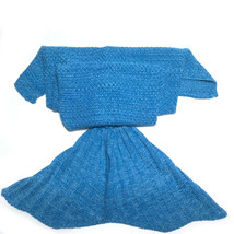 Mermaid Tail Blanket Kids Size Snuggle Soft Knit Crochet Sleeping Cover Blue - £9.51 GBP