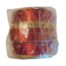 Christmas Red Velvet Gold Trim Wired Gold Back 2&quot; Ribbon 150 Yards 50 yd x 3  - £31.57 GBP