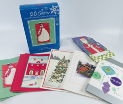 American Greetings Christmas Cards Happy Holiday Floral Glitter Tree 26 Assorted - $12.69