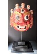 Vtg Carved Wood Tibetan Buddhist Mahakala Red Mask Wall Decor w/ Origina... - $4,121.40 MXN