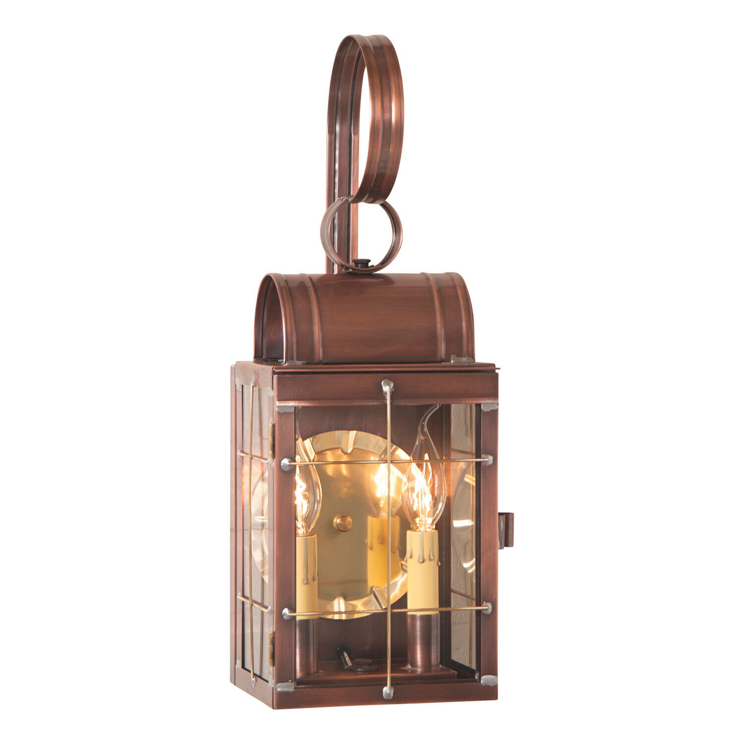 DOUBLE COLONIAL WALL LANTERN Antique Copper Dual Candle Sconce Handcraft... - $354.95