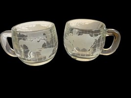Vintage Nestle Nescafe World Globe Coffee Mugs Cups Frosted Map 1970&#39;s Set Of 2 - £16.14 GBP
