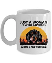 Just A Woman Who Loves Dachshund Dog And Coffee Mug 11oz Ceramic Vintage Gift Fo - £13.19 GBP