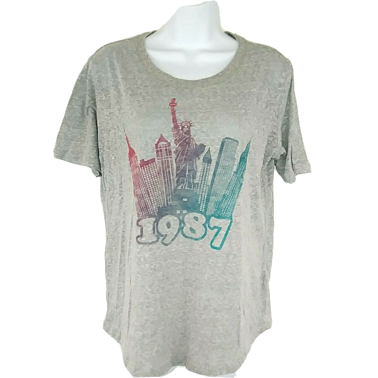 Free State T Shirt Medium Gray Crew Neck Burnout Tee New York Statue of ... - $13.99