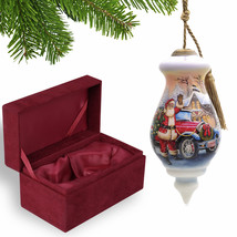 Vintage Car and Santa Waving Hand Painted Mouth Blown Glass Ornament - $78.49