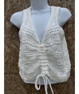 Jessica Simpson small white Crochet Cottagecore Scrunch Tank Top peek a boo - $14.84