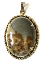 Vintage Jasper Pendant Oval w/ Gold Tone Braided Rope Style Frame - $18.00