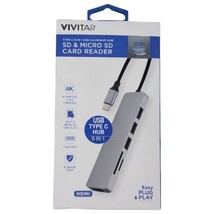 Vivitar SD &amp; Micro SD Card Reader USB Type C Hub 6 in 1 - £7.50 GBP
